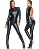 Black Powerwetlook Catsuit with Large Back Cutout
