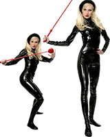 Glued Black Latex Bad Girl Catsuit with 2 Way Zipper and Feet